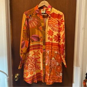 Farm Rio forest mixed scarves chemise shirt dress size XS NWT detached